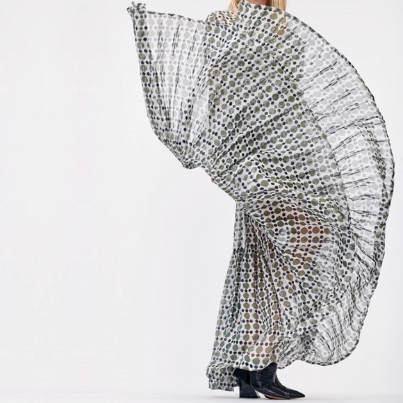 Munthe Evelyn Khaki Polka Dot Print Silk-Chiffon Shirt Maxi Dress Size 34 - Picture 2 of 13